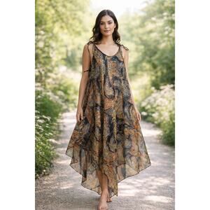VTG Darling Debs Ruth Eib Sheer Chiffon Overlay Dress Psychedelic Peacock OS